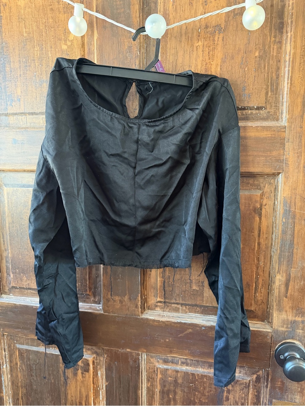 Women’s Black Long-Sleeve Crop Top - Classic Boatneck